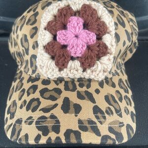 Crochet Granny Square Leopard Cap NWOT